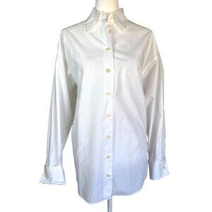 Ann Taylor Blouse‎ Size Medium White Professional 100% Cotton Button Front